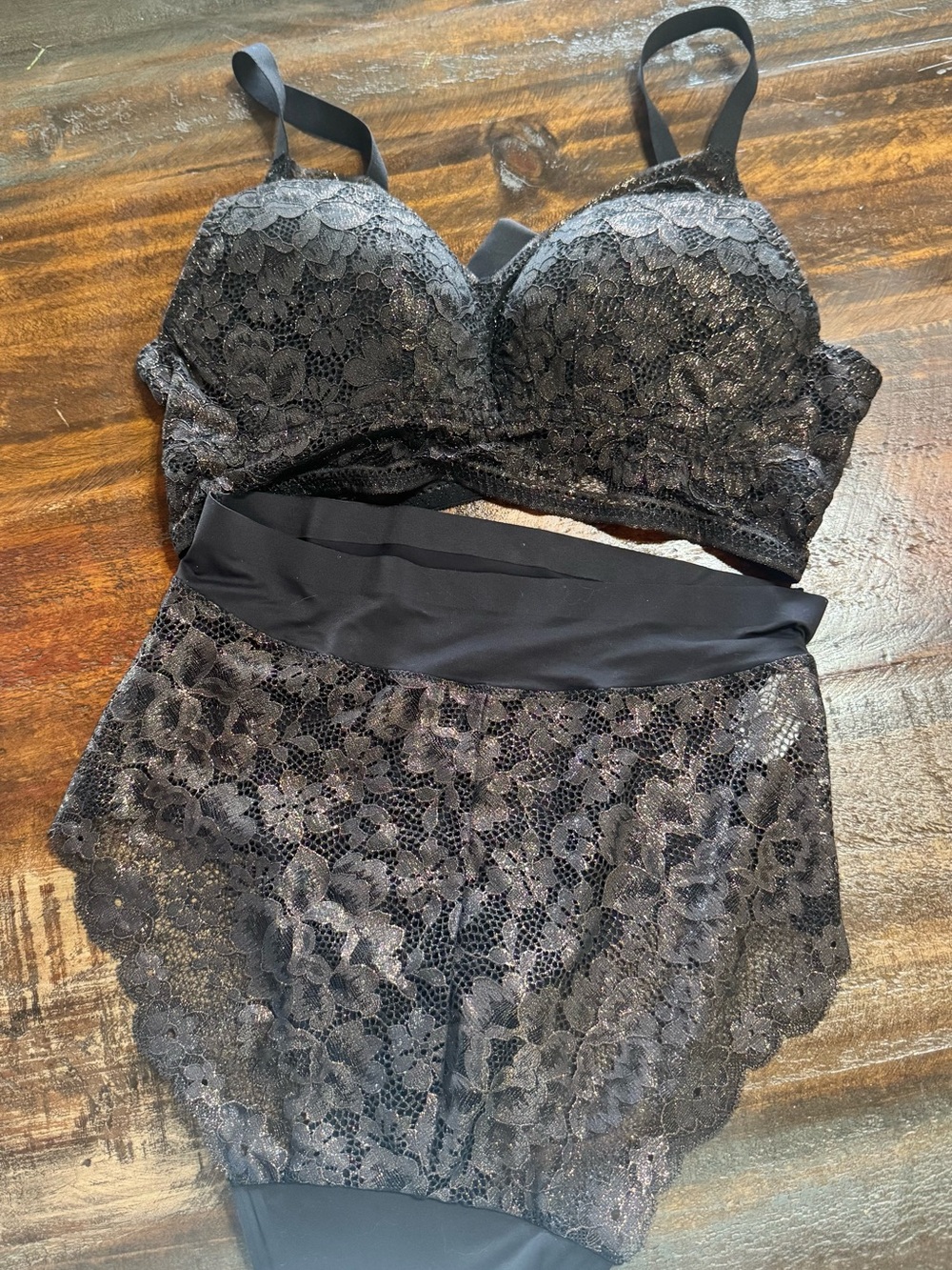 Black Lace Bralette and High-Waist Brief Set - Women Intimates